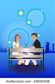 Vector Lovers in city On a blue background.
