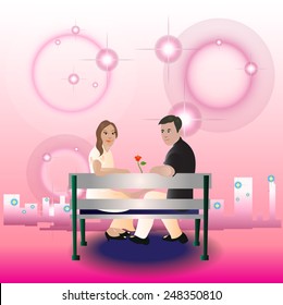 Vector Lovers in city On a pink background.