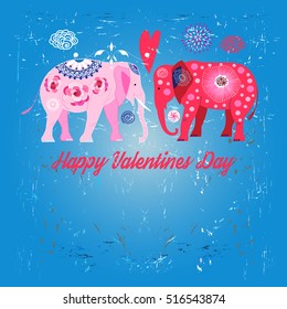 Vector Lovers funny elephants on retro blue background