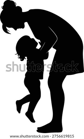 Vector loving mother bending tenderly to young child playing silhouette design