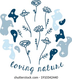 Vector Loving Nature Chamomile with Organic Water Shapes illustration. Perfect for cards, graphics and scrapbooking projects.