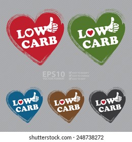 Vector : Low Carb Heart Shape Sticker, Icon Or Label