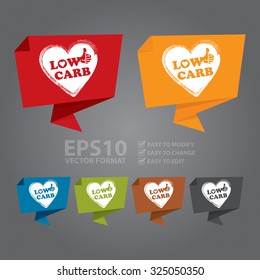 Vector : Low Carb Origami Speech Bubble or Speech Balloon Infographics Sticker, Label, Sign or Icon