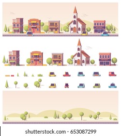 Vector Low Poly 2d Buildings And City Scene Game Asset