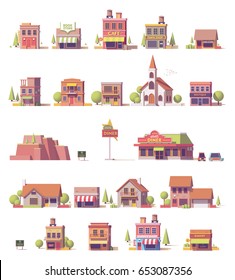 Vector low poly 2d buildings game asset