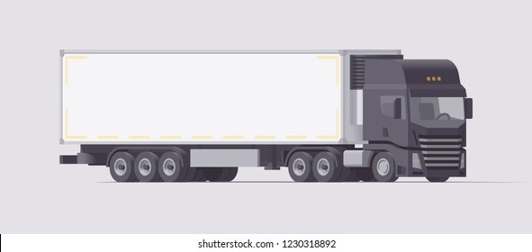 Vector low poly 3d isolated semi truck with isothermal semi trailer refrigerator