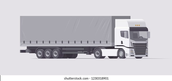 Vector low poly 3d isolated semi truck with tilt trucks trailer