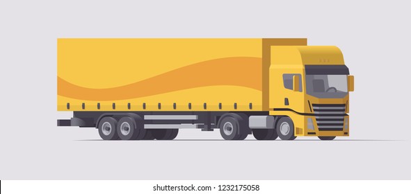 Vector low poly 3d isolated yellow semi truck with yellow trailer