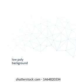 Vector low poly abstract banner template. Black text isolated on white background with blue geometric trinagle mesh gradient pattern. Concept of sciency, technology, future, innovation, network.