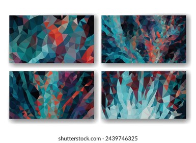 Vector low poly abstract colorful horizontal 16x9 presentation covers, collections of backgrounds, trendy, geometric, cyber polygonal and multicolor beautiful presentation, triangle style posters