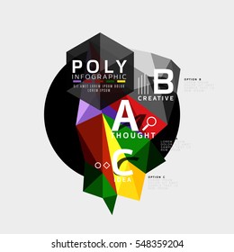 Vector low poly abstract infographics. Vector polygonal background with A B C options created with triangles for workflow layout, diagram, number options or web design