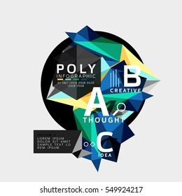 Infografías abstractas de vectores de baja polilla. Fondo pológico vectorial con opciones A B C creadas con triángulos para diseño de flujo de trabajo, diagrama, opciones de número o diseño web