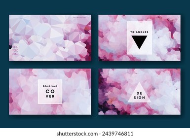 Vector low poly abstract pink clouds, colorful horizontal 16x9 presentation covers, collections of backgrounds, trendy, geometric sky, cyber polygonal and multicolor beautiful presentation, posters