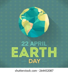 Vector Low Poly April 22 Earth Day Lettering and World Map 