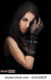 Vector bajo poly hermosa chica gótica