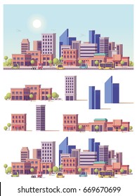 Vector Low Poly Buildings And City Scene