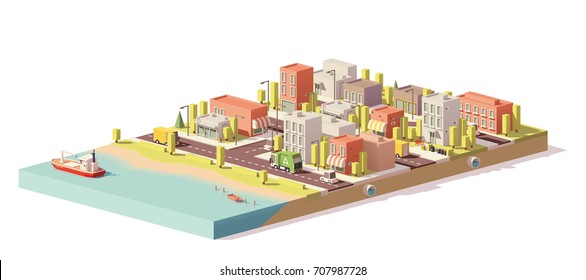 Vector low poly buildings and city scene