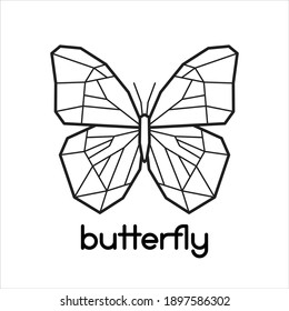 Vector low poly butterfly icon logo design. Minimal trendy moth icon. Polygonal coloring page design with beautiful insect. Can be used for brand design, postcard print, apparel, adult coloring book