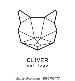 Vector low poly cat face logo design. Modern symmetrical polygonal kitty icon. Minimalistic line art of domestic pet. Can be used as icon, logo, brand design, wall art, tattoo, poster, card, pattern