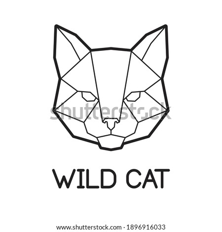 Vector low poly cat face logo design. Modern symmetrical polygonal kitty icon. Minimalistic line art of domestic pet. Can be used as icon, logo, brand design, wall art, tattoo, poster, card, pattern