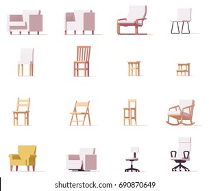 Vector low poly chairs and stools set