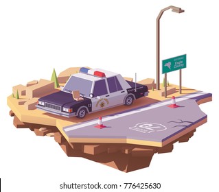 Vector low poly classic American police car on the highway