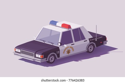 Vector low poly classic American police car on the highway