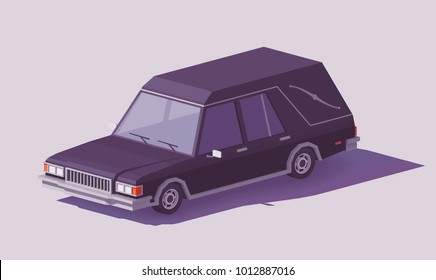 Vector low poly classic black funeral hearse car