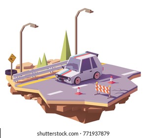 Vector low poly classic hot hatch with performance upgrades on the highway