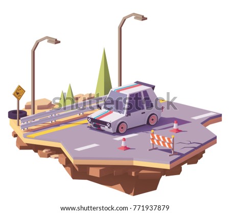 Vector low poly classic hot hatch with performance upgrades on the highway