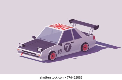 Vector low poly classic Japanese drift car