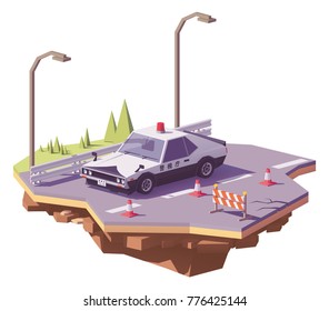 Vector low poly classic Japanese police car on the highway