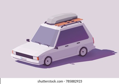 Vector Low Poly Classic Station Wagon Car With Roof Rack Box