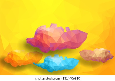 Vector low poly CMYK of colorful cloud on yellowl background.Space For Text