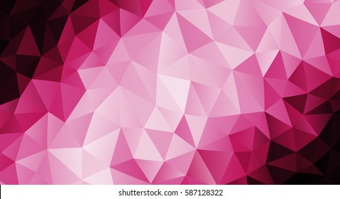 Vector Low poly colorful magenta triangles background. Dark black edges. Modern backdrop. Light line.EPS 8. Abstract  fond. White color. 