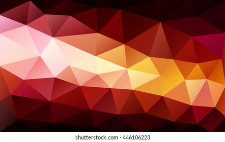 Vector Low poly colorful orange triangles background. Dark red edges. Modern backdrop. Diagonal light line..