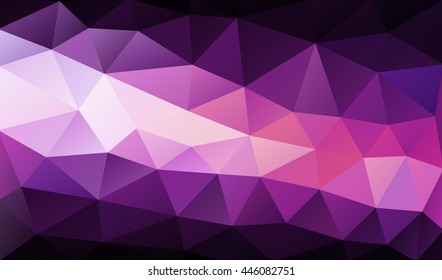 Vector Low poly colorful pink triangles background. Dark purple edges. Modern backdrop. Diagonal light line