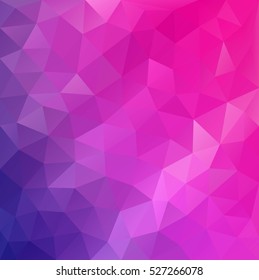Vector Low poly colorful pink triangles background. Blue, purple, white colors. Modern backdrop. Gradation fond. Shards. Polygonal pattern. EPS 8. Diagonal gradient.