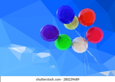 Vector low poly  concept ,Abstract colorful balloon on sky background.Space For Text