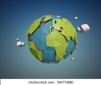 Vector low poly earth globe illustration.
