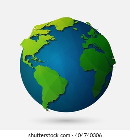 Vector low poly earth illustration. Polygonal globe icon.