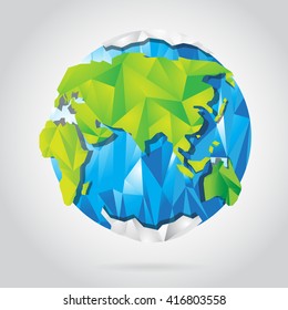 Vector low poly earth illustration. Polygonal globe icon.