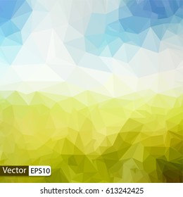 Vector low poly eps 10 modern triangular style old illustration, summer fields and sky