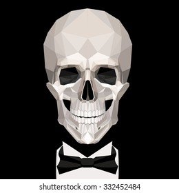 vector low poly  halloween skull in suit  on black background