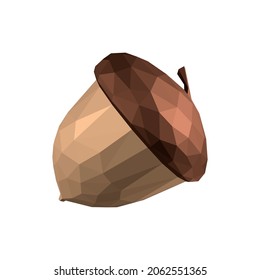 Vector low poly illustration of acorn isolated on white background