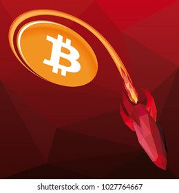 Vector low poly illustration of bitcoin price on free fall