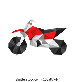 Vector low poly illustration for moto freestyle and races. Red motorcycle. Illustration can be used in the newsletter, brochures, postcards, tickets, advertisements, banners