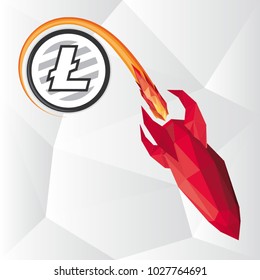 Vector low poly illustration of red rocket representing Litecoin price on free fall