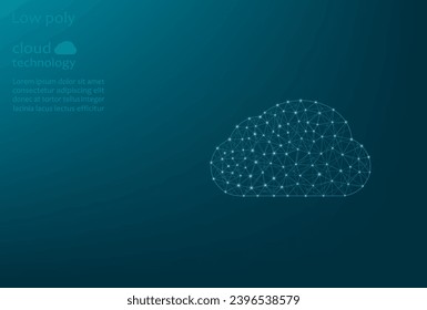 Vector low poly image of a technology cloud, cloud storage. Technology cloud made of grid and dots. Technological cloud, communications.
