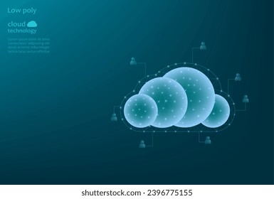 Vector low poly image of a technology cloud, cloud storage. Technology cloud made of grid and dots. Technological cloud, communications.